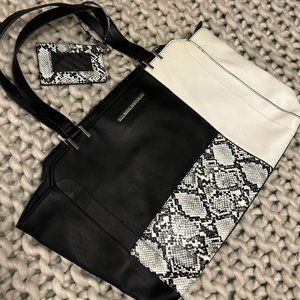 Steve Madden black & white snake accent tote bag/purse - large